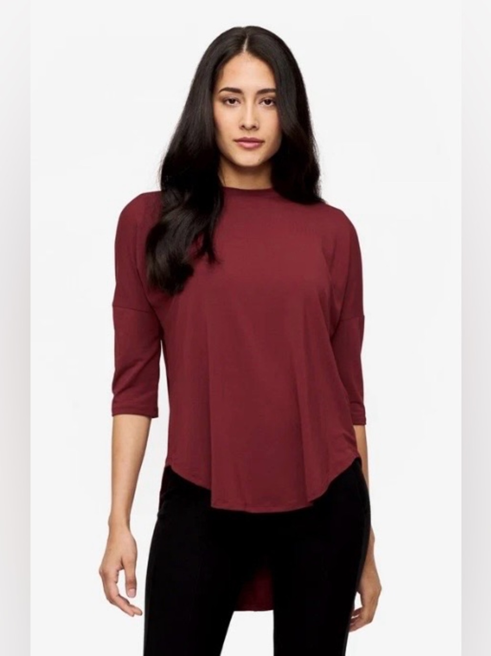 DAUB Burgundy High Low Sophisticated Style Tunic Top Size S/P Canada